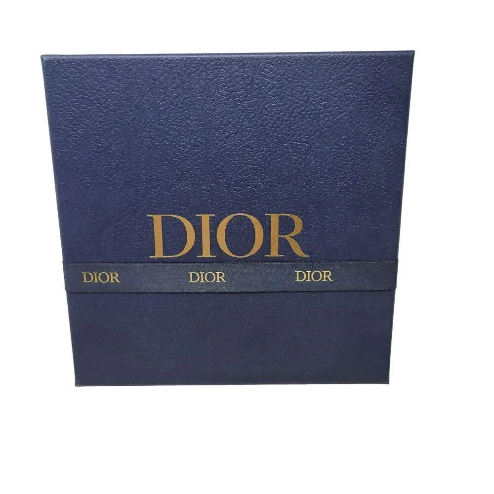 Christain Dior Navy Gift Box Ribbon White Filler Clear Lid 8.5 x 8.5 x 3 Holiday